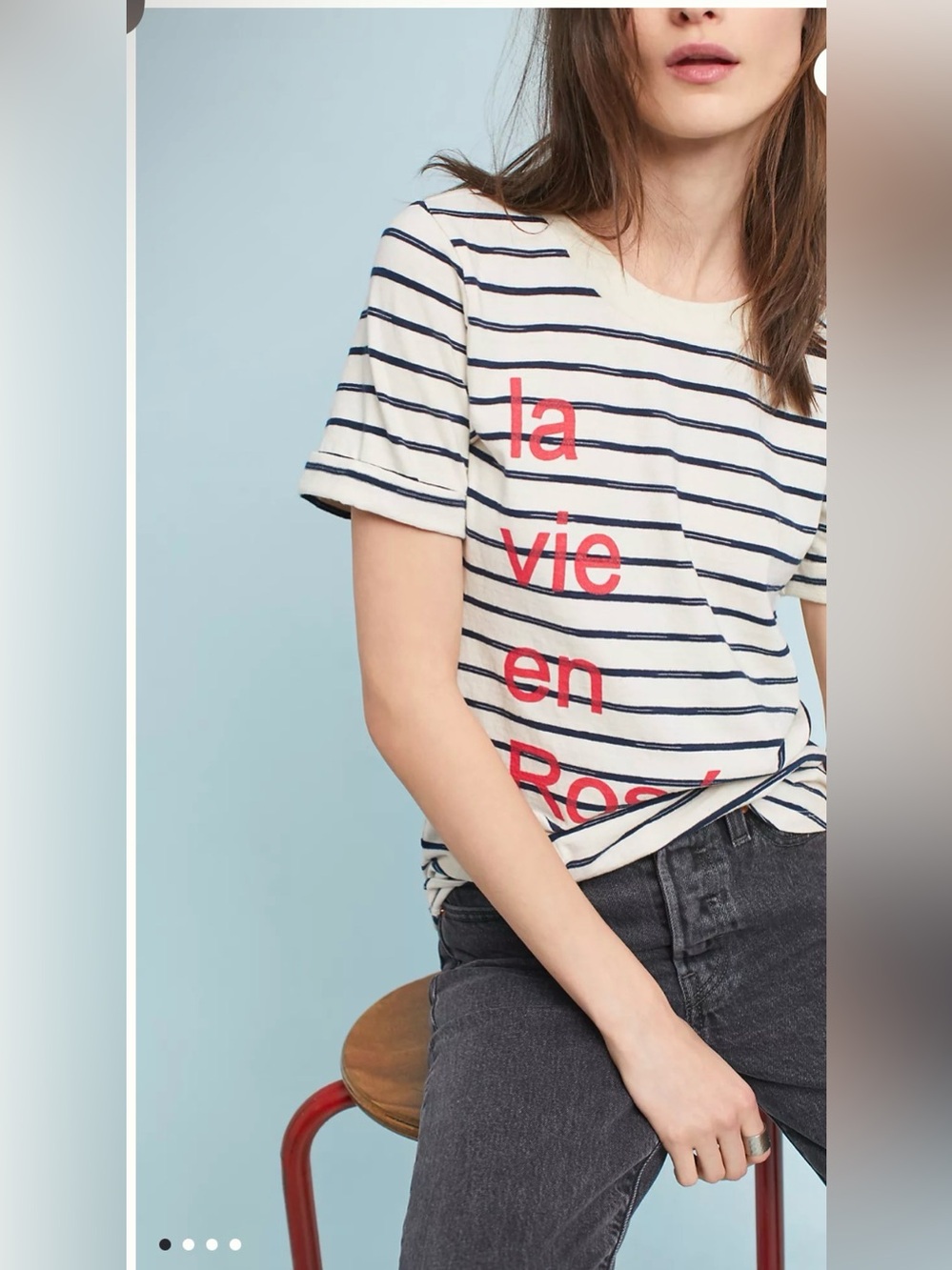 Sol Angeles White & Navy Striped Tee with Pink Script